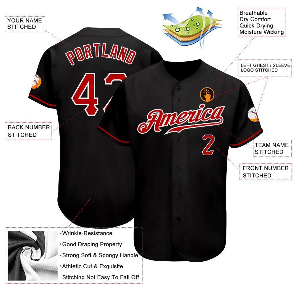 Custom Black Red-White Authentic Baseball Jersey view 3