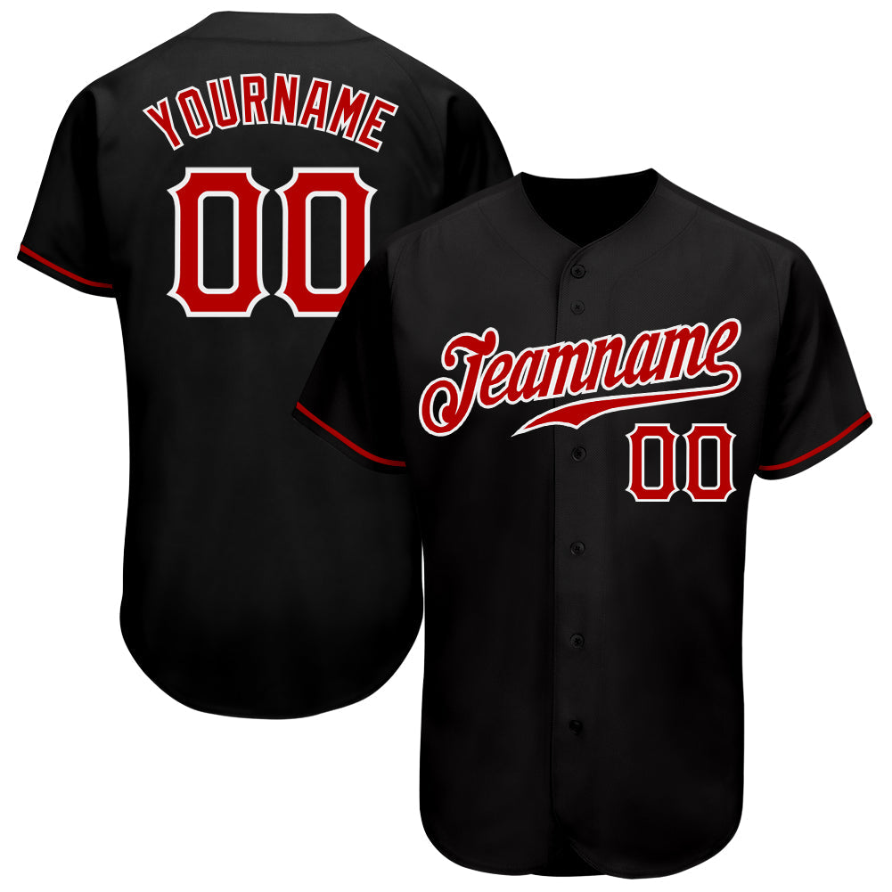 Custom Black Red-White Authentic Baseball Jersey - Main View