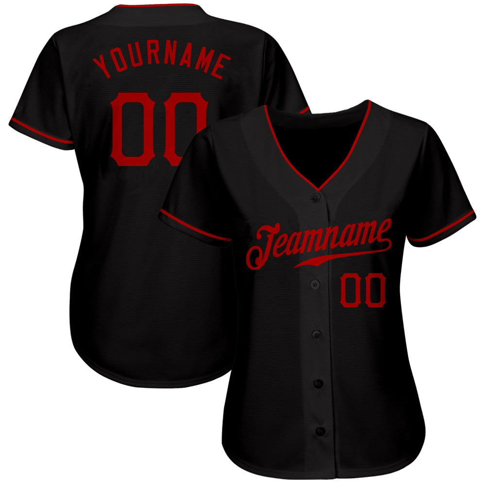 Custom Black Red Authentic Baseball Jersey view 2