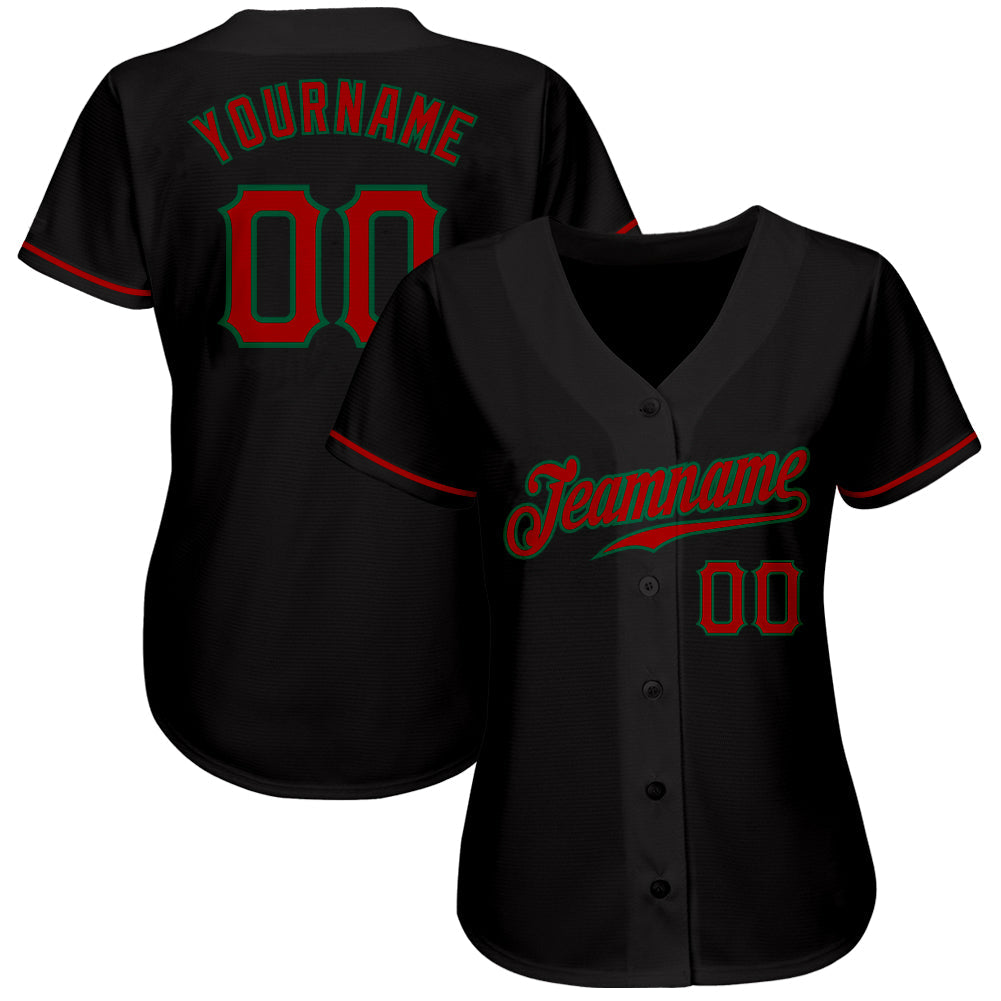 Custom Black Red-Kelly Green Authentic Baseball Jersey view 2