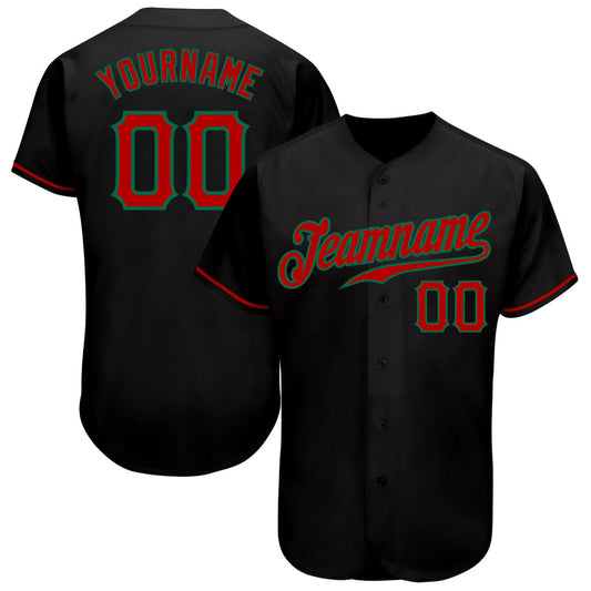 Custom Black Red-Kelly Green Authentic Baseball Jersey - Main View