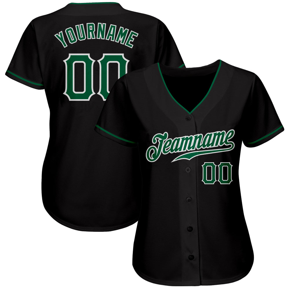 Custom Black Kelly Green-White Authentic Baseball Jersey view 2