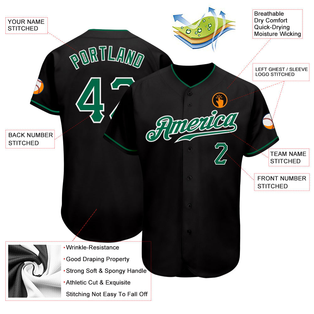 Custom Black Kelly Green-White Authentic Baseball Jersey view 3