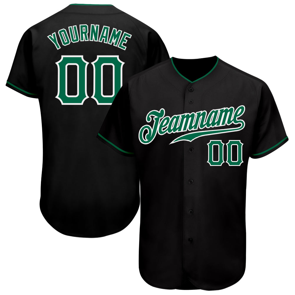 Custom Black Kelly Green-White Authentic Baseball Jersey - Main View
