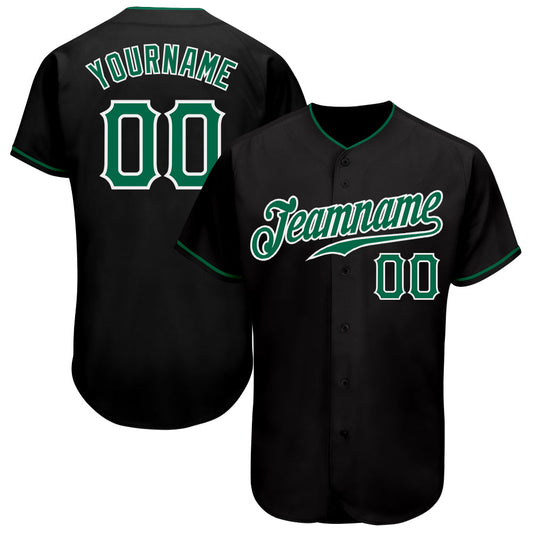 Custom Black Kelly Green-White Authentic Baseball Jersey - Main View