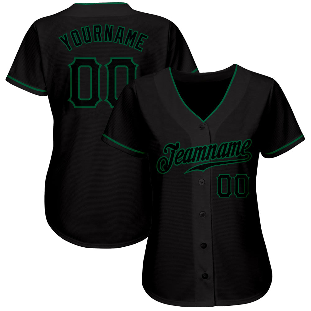 Custom Black Black-Kelly Green Authentic Baseball Jersey view 2