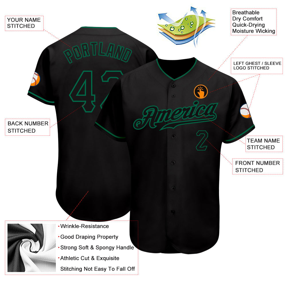 Custom Black Black-Kelly Green Authentic Baseball Jersey view 3