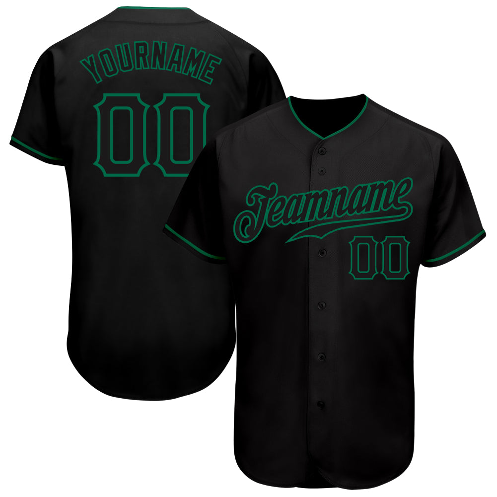 Custom Black Black-Kelly Green Authentic Baseball Jersey - Main View