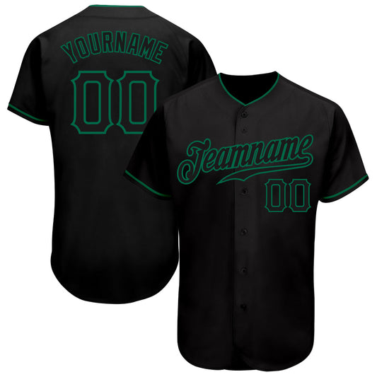 Custom Black Black-Kelly Green Authentic Baseball Jersey - Main View