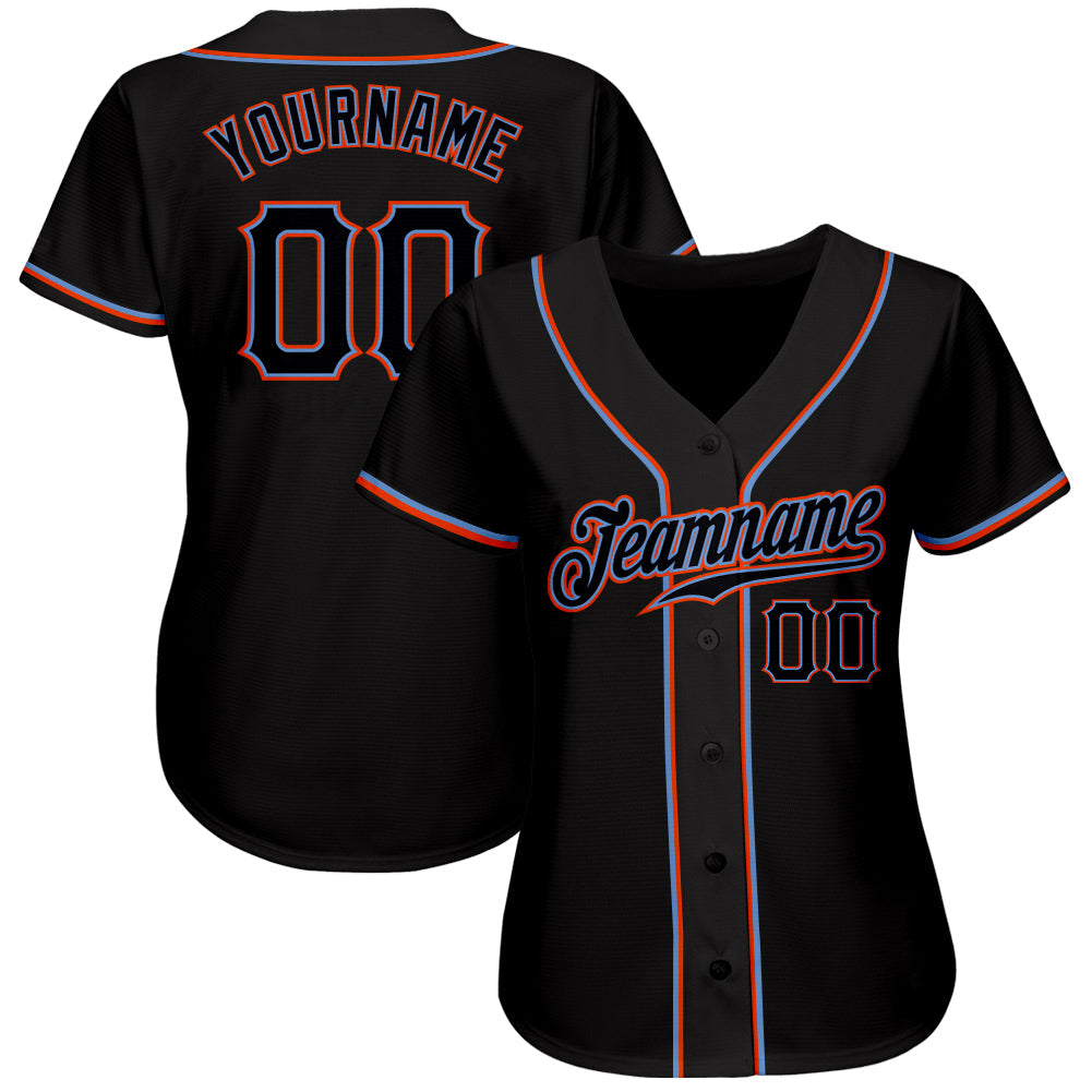 Custom Black Black-Orange Authentic Baseball Jersey view 2