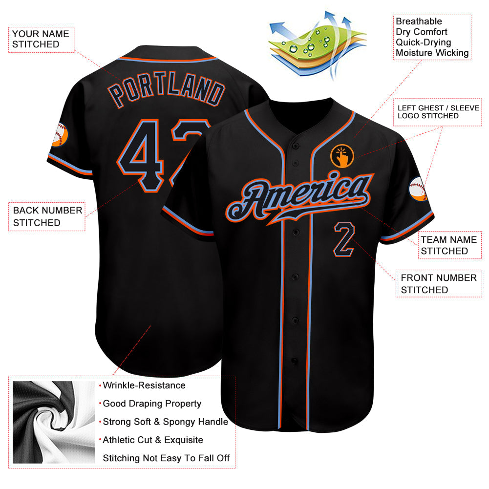 Custom Black Black-Orange Authentic Baseball Jersey view 3