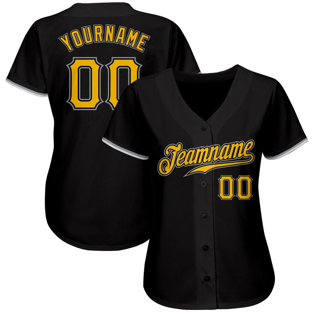 Custom Black Gold-Gray Authentic Baseball Jersey view 2