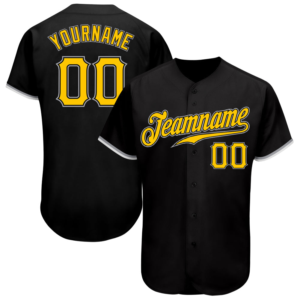 Custom Black Gold-Gray Authentic Baseball Jersey - Main View