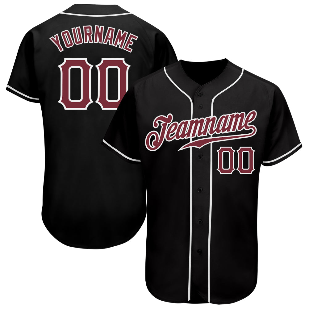 Custom Black Burgundy-White Authentic Baseball Jersey - Main View