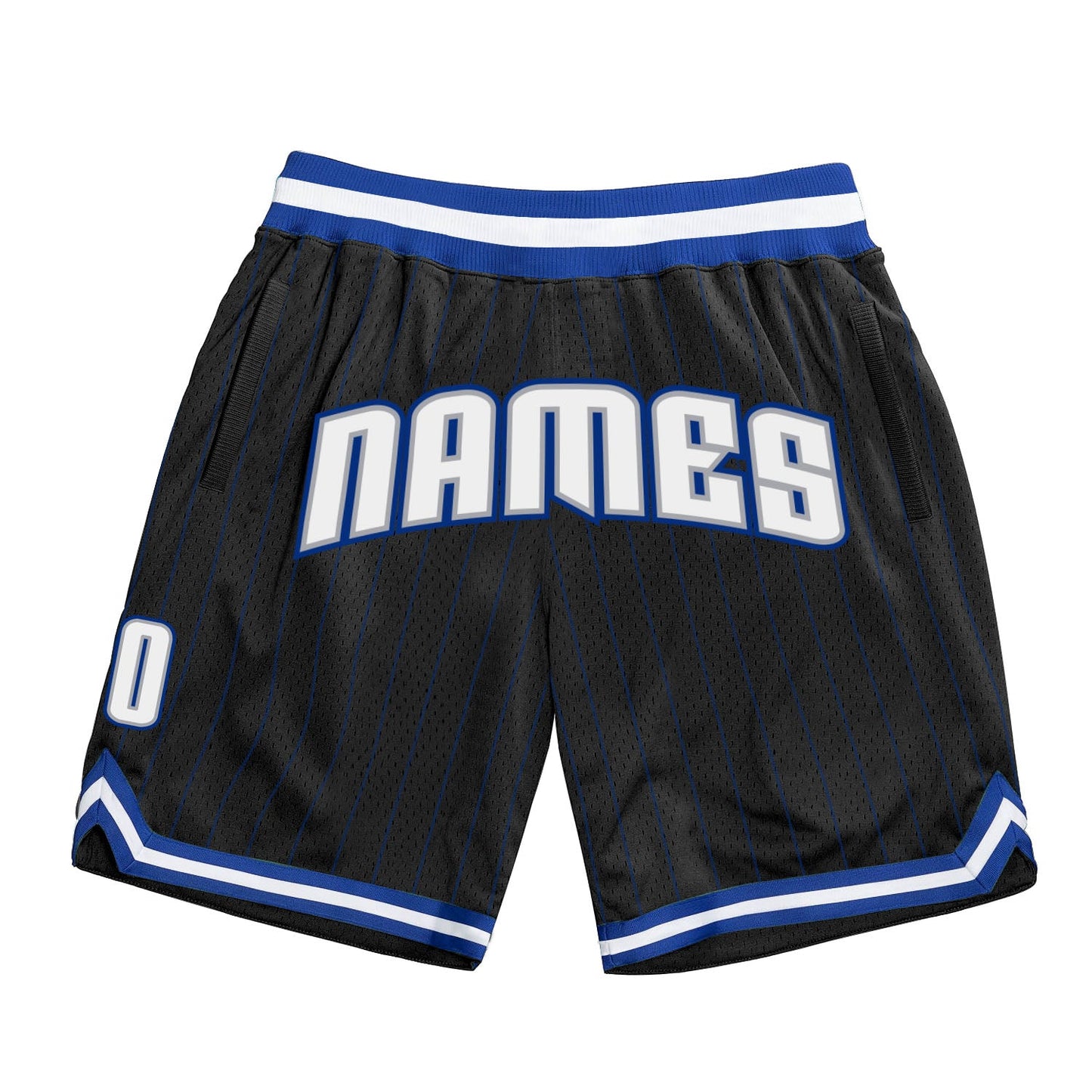 Custom Black Royal Pinstripe White-Gray Authentic Basketball Shorts - Main View