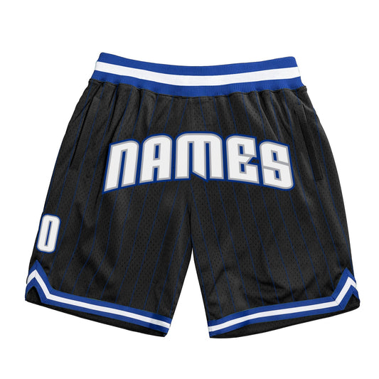 Custom Black Royal Pinstripe White-Gray Authentic Basketball Shorts - Main View