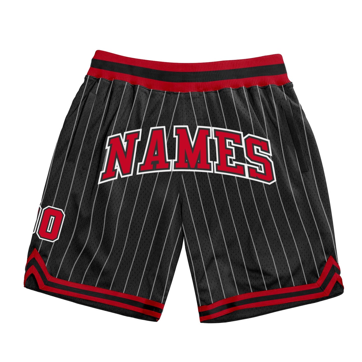 Custom Black White Pinstripe Red-White Authentic Basketball Shorts - Main View