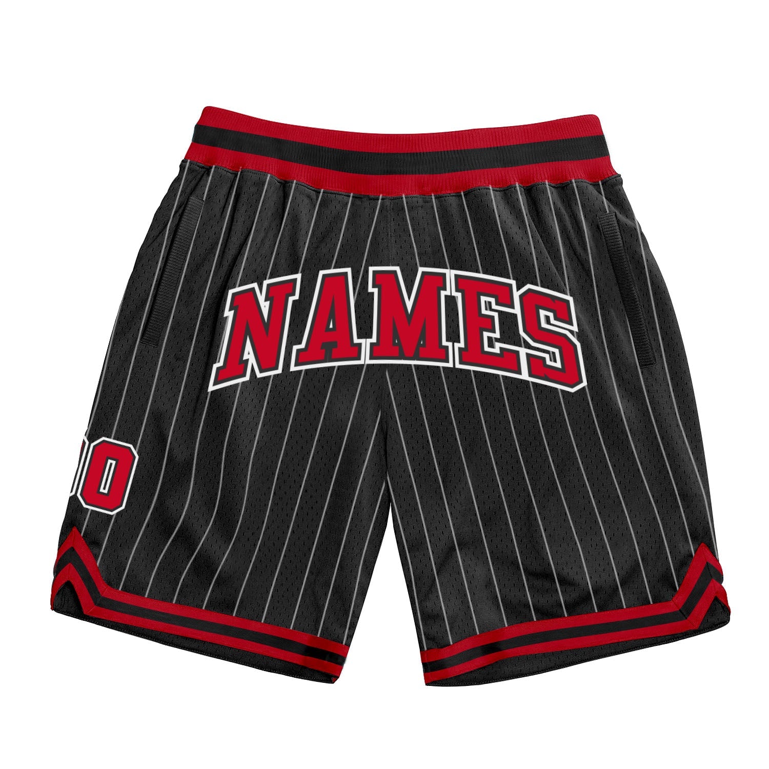 Custom Black White Pinstripe Red-White Authentic Basketball Shorts - Main View