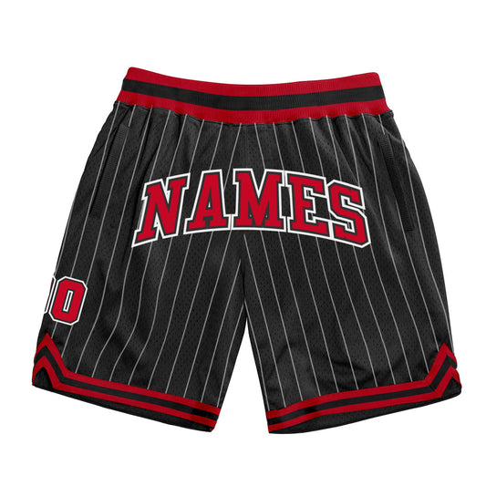 Custom Black White Pinstripe Red-White Authentic Basketball Shorts - Main View