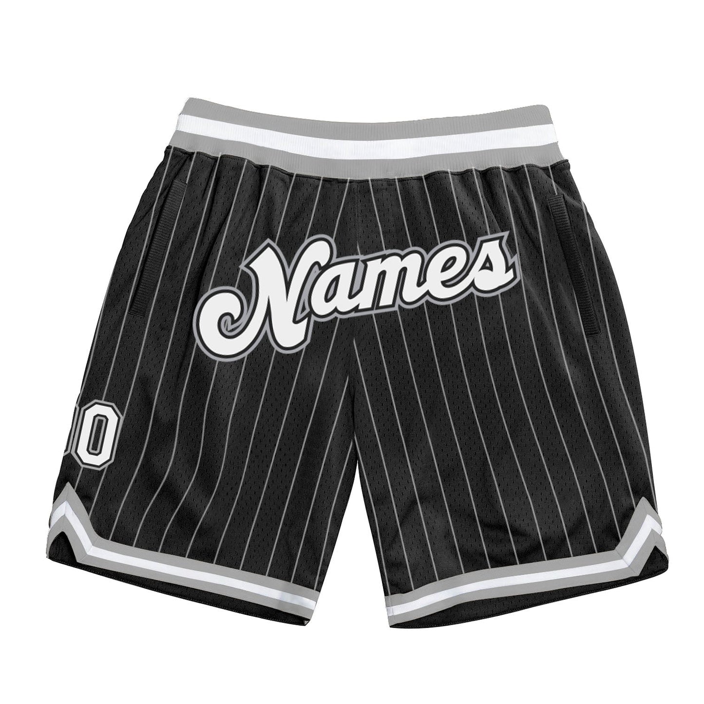 Custom Black White Pinstripe White-Gray Authentic Basketball Shorts - Main View