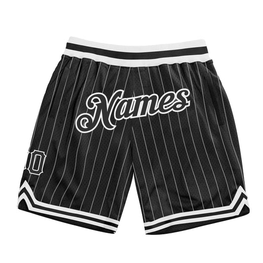 Custom Black White Pinstripe Black-White Authentic Basketball Shorts - Main View