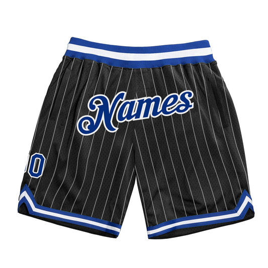 Custom Black White Pinstripe Royal-White Authentic Basketball Shorts - Main View
