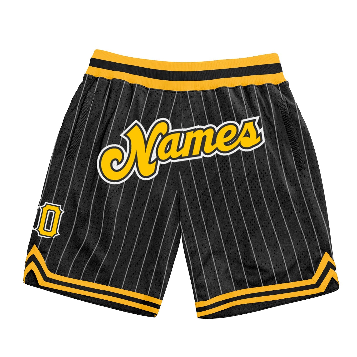 Custom Black White Pinstripe Gold-White Authentic Basketball Shorts - Main View