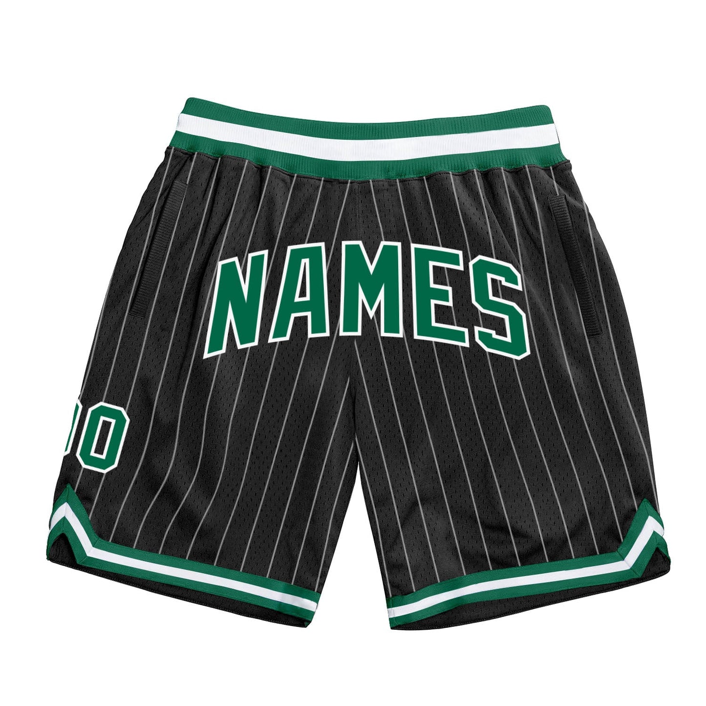Custom Black White Pinstripe Kelly Green-White Authentic Basketball Shorts - Main View