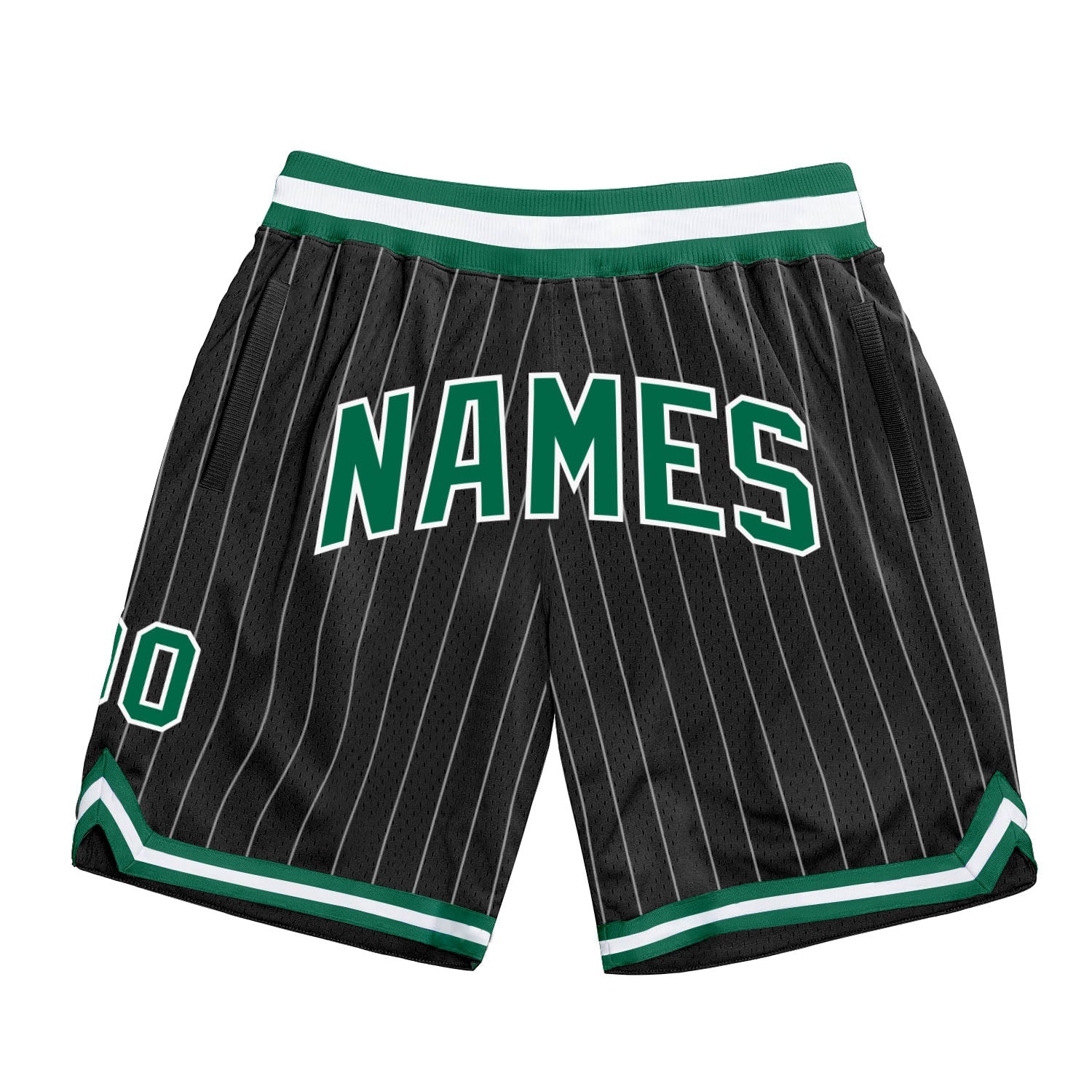Custom Black White Pinstripe Kelly Green-White Authentic Basketball Shorts - Main View