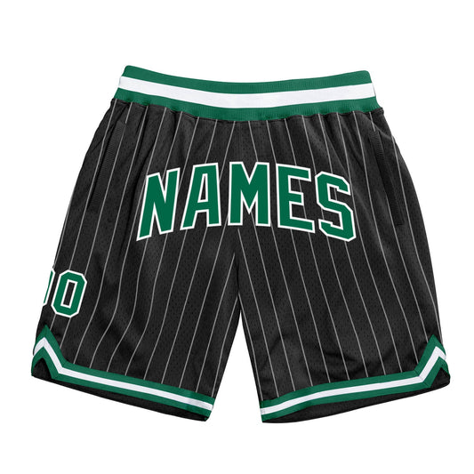Custom Black White Pinstripe Kelly Green-White Authentic Basketball Shorts - Main View