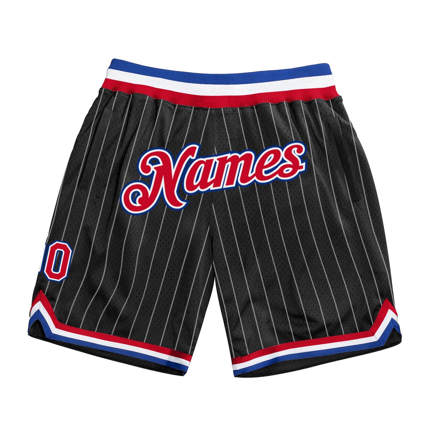 Custom Black White Pinstripe Red-Royal Authentic Basketball Shorts - Main View