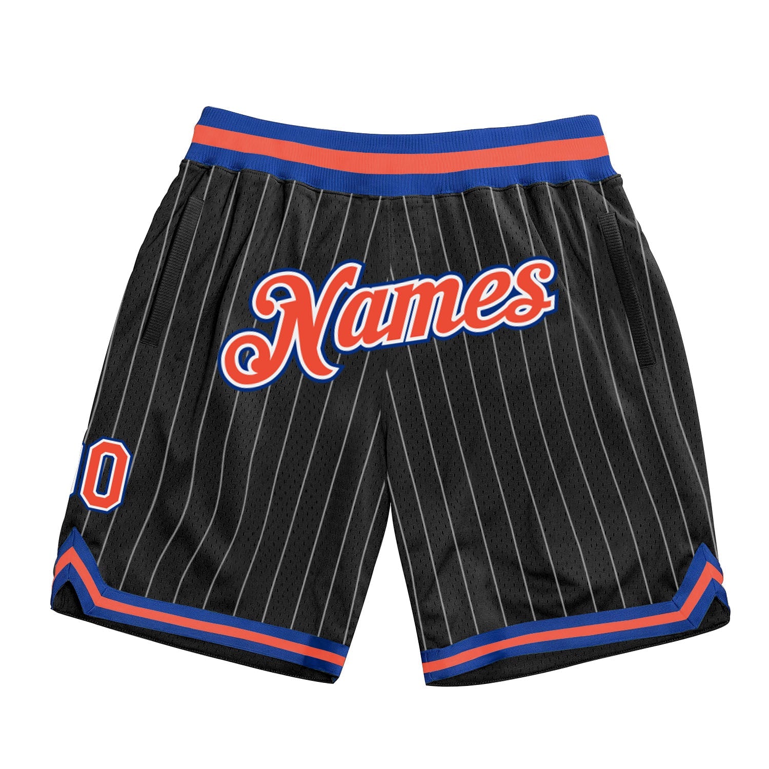 Custom Black White Pinstripe Orange-Royal Authentic Basketball Shorts - Main View