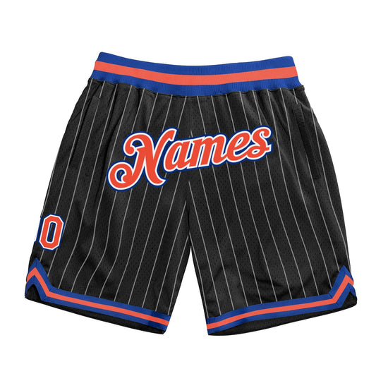 Custom Black White Pinstripe Orange-Royal Authentic Basketball Shorts - Main View