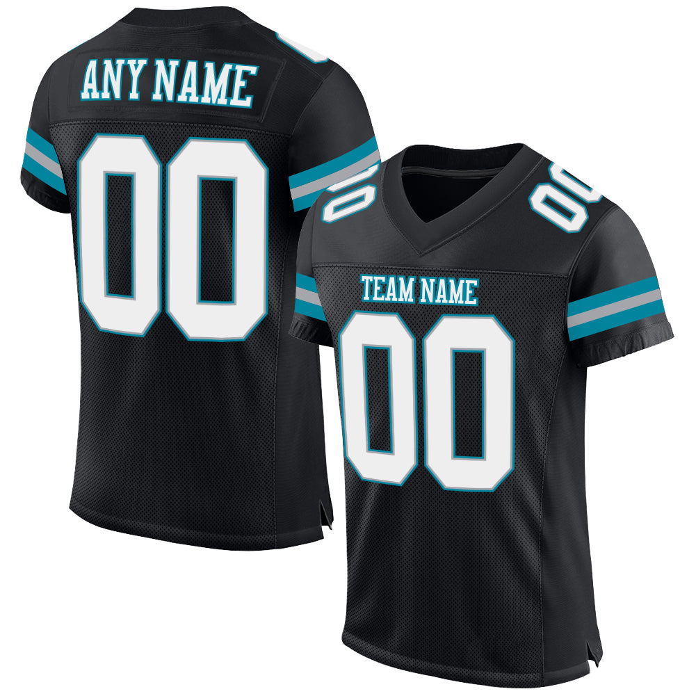 Custom Black White-Teal Mesh Authentic Football Jersey - Main View