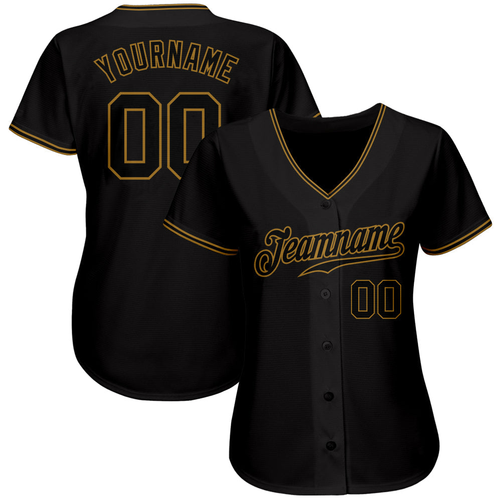 Custom Black Black-Old Gold Authentic Baseball Jersey view 2