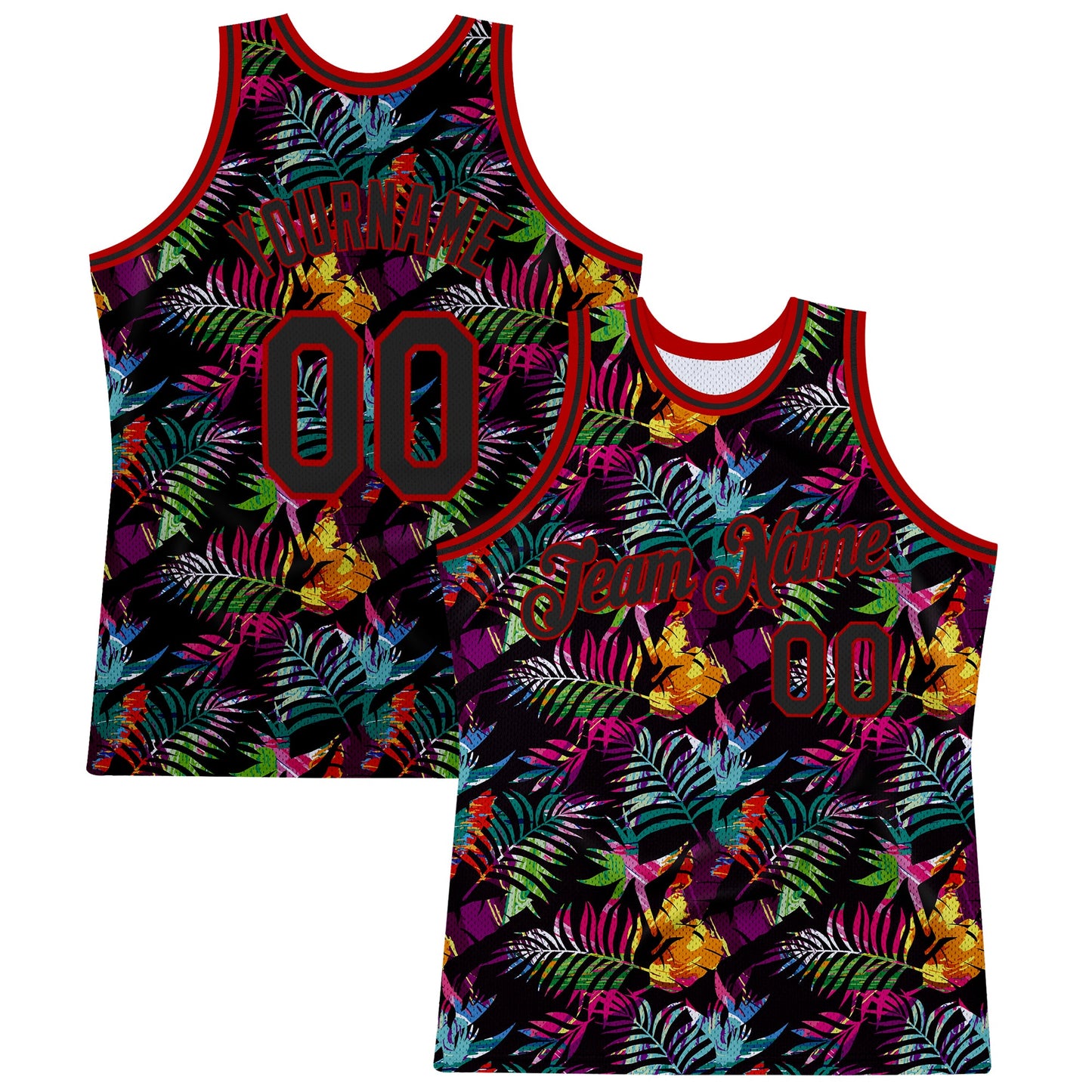 Custom Black Black-Red 3D Pattern Tropical Hawaii Palm Leaves Authentic Basketball Jersey - Main View
