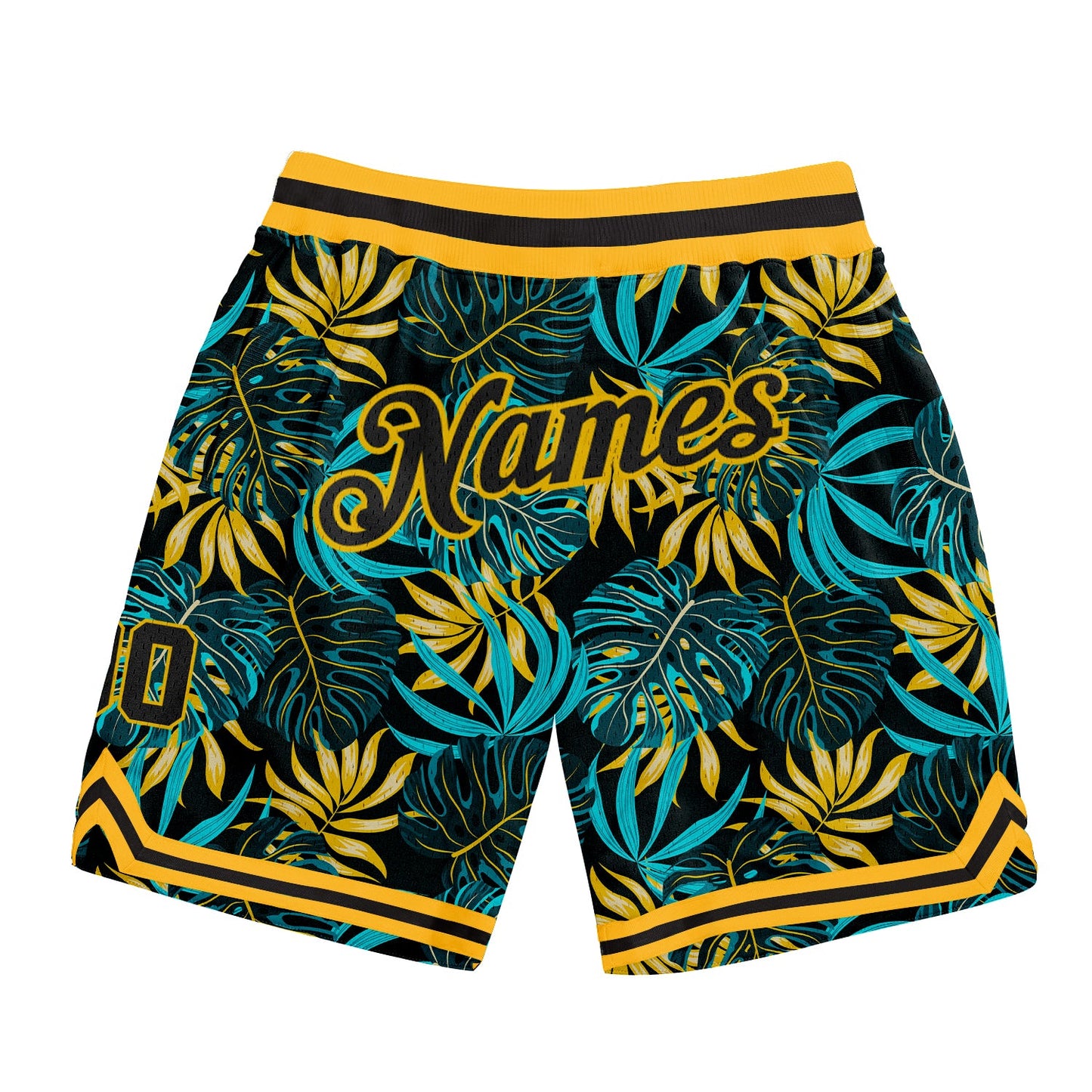 Custom Black Black-Gold 3D Pattern Design Tropical Palm Leaves Authentic Basketball Shorts - Main View