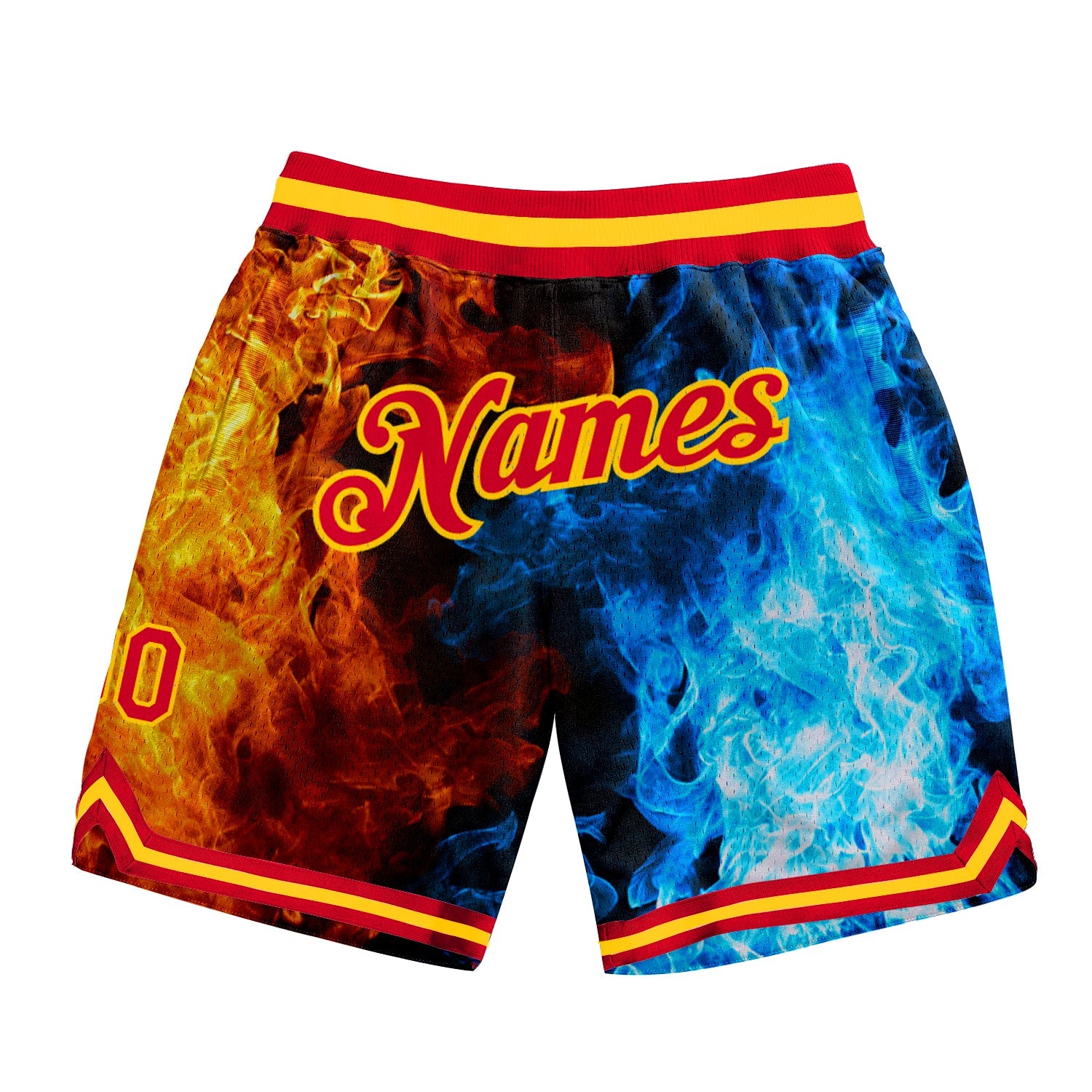 Custom Black Red-Gold 3D Pattern Design Flame Authentic Basketball Shorts - Main View