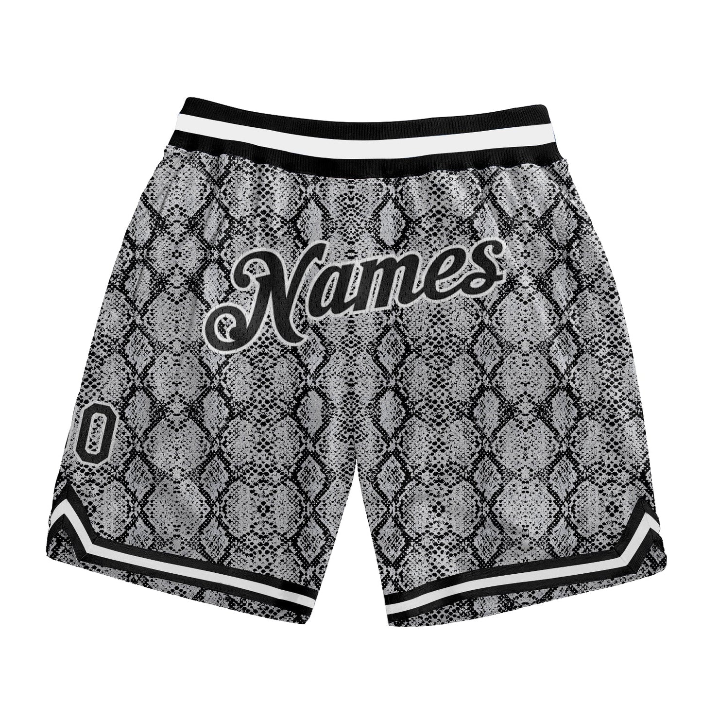Custom Black Black-White 3D Pattern Design Snakeskin Authentic Basketball Shorts - Main View