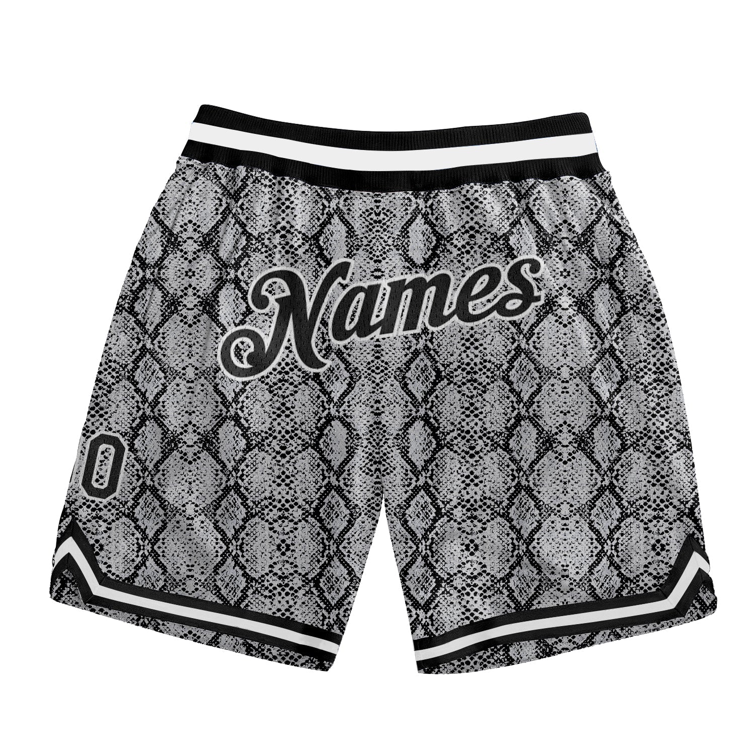 Custom Black Black-White 3D Pattern Design Snakeskin Authentic Basketball Shorts - Main View