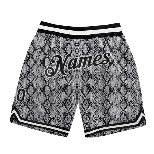 Custom Black Black-White 3D Pattern Design Snakeskin Authentic Basketball Shorts - Main View