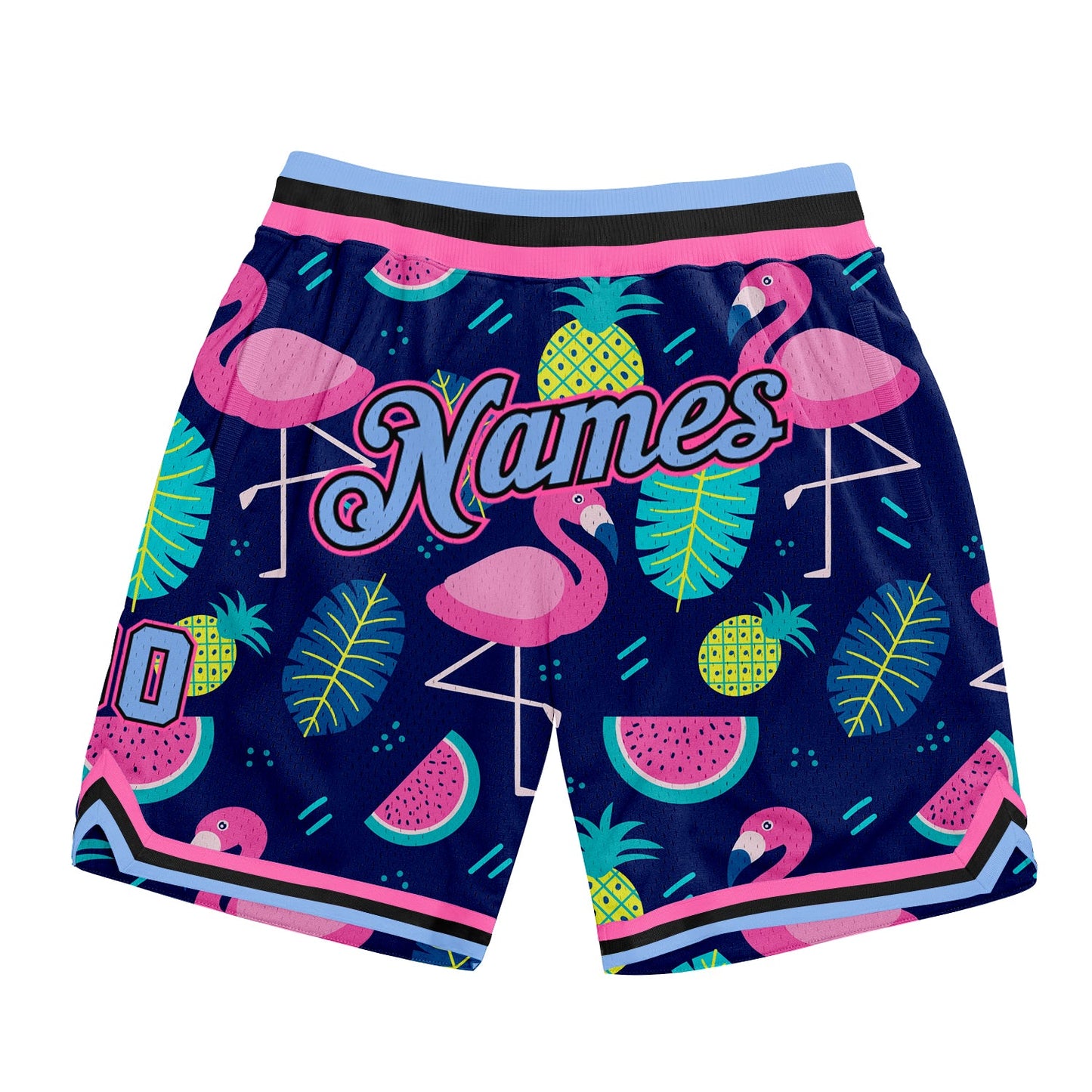 Custom Black Light Blue-Pink 3D Pattern Design Hawaii Flamingo Authentic Basketball Shorts - Main View