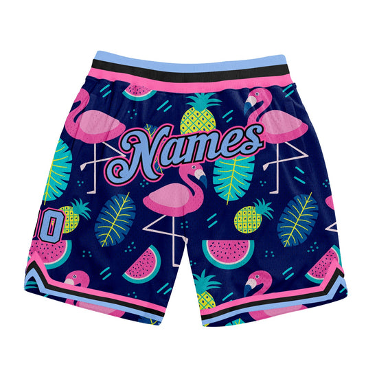 Custom Black Light Blue-Pink 3D Pattern Design Hawaii Flamingo Authentic Basketball Shorts - Main View