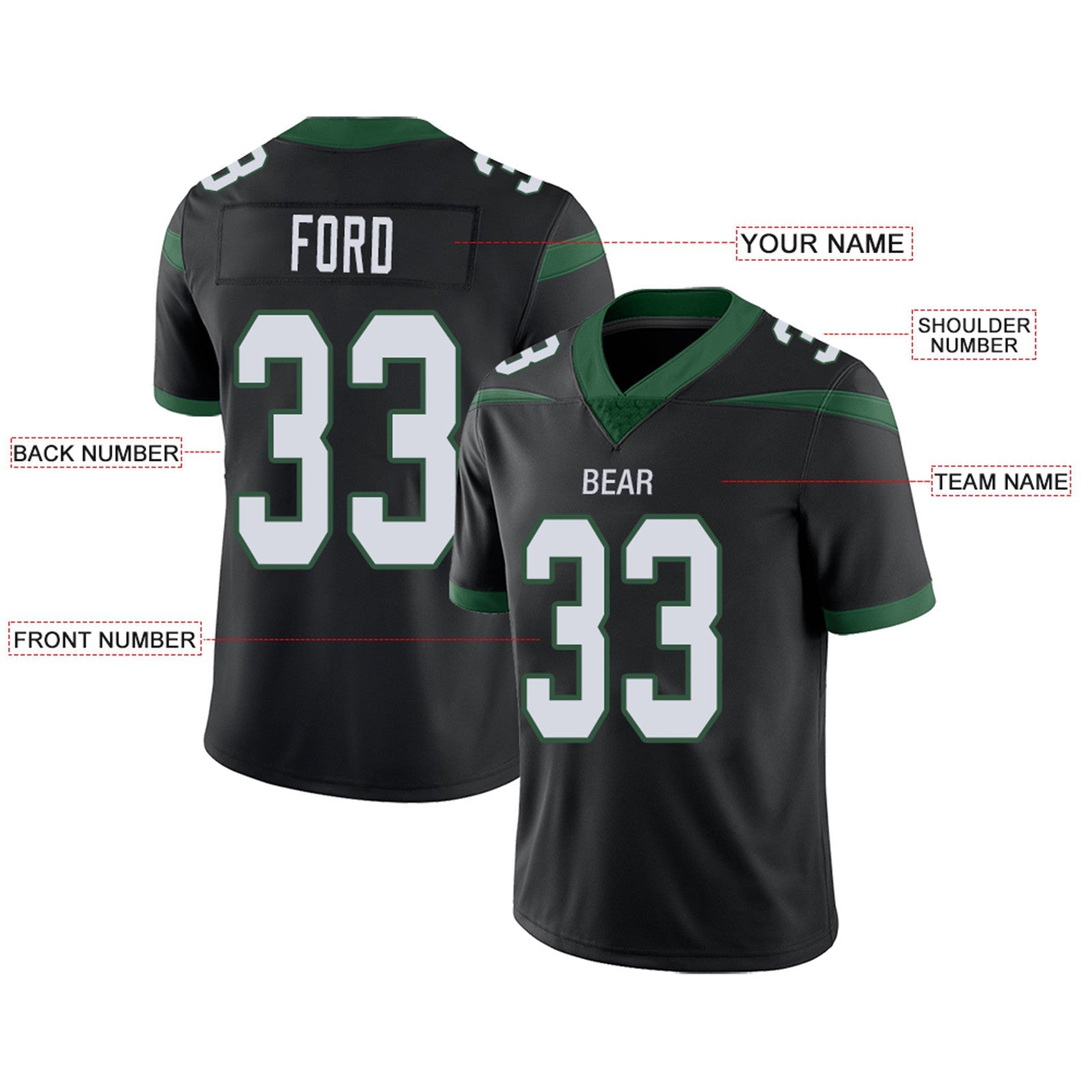 Custom NY.Jets Football Jerseys Team Player or Personalized Design Your Own Name for Men's Women's Youth Jerseys Green view 10