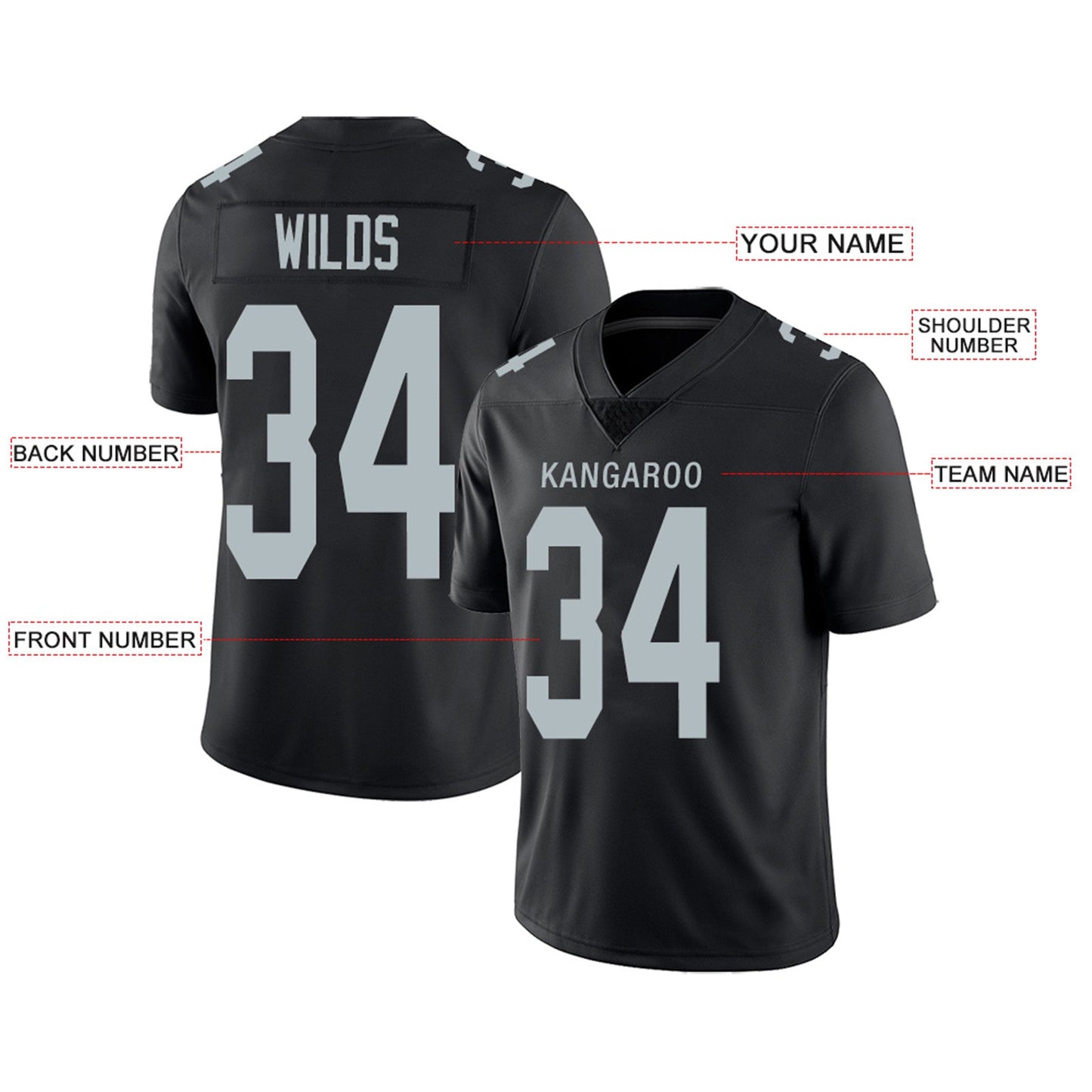 Custom L.Raiders Football Jerseys Team Player or Personalized Design Your Own Name for Men's Women's Youth Jerseys Black view 3