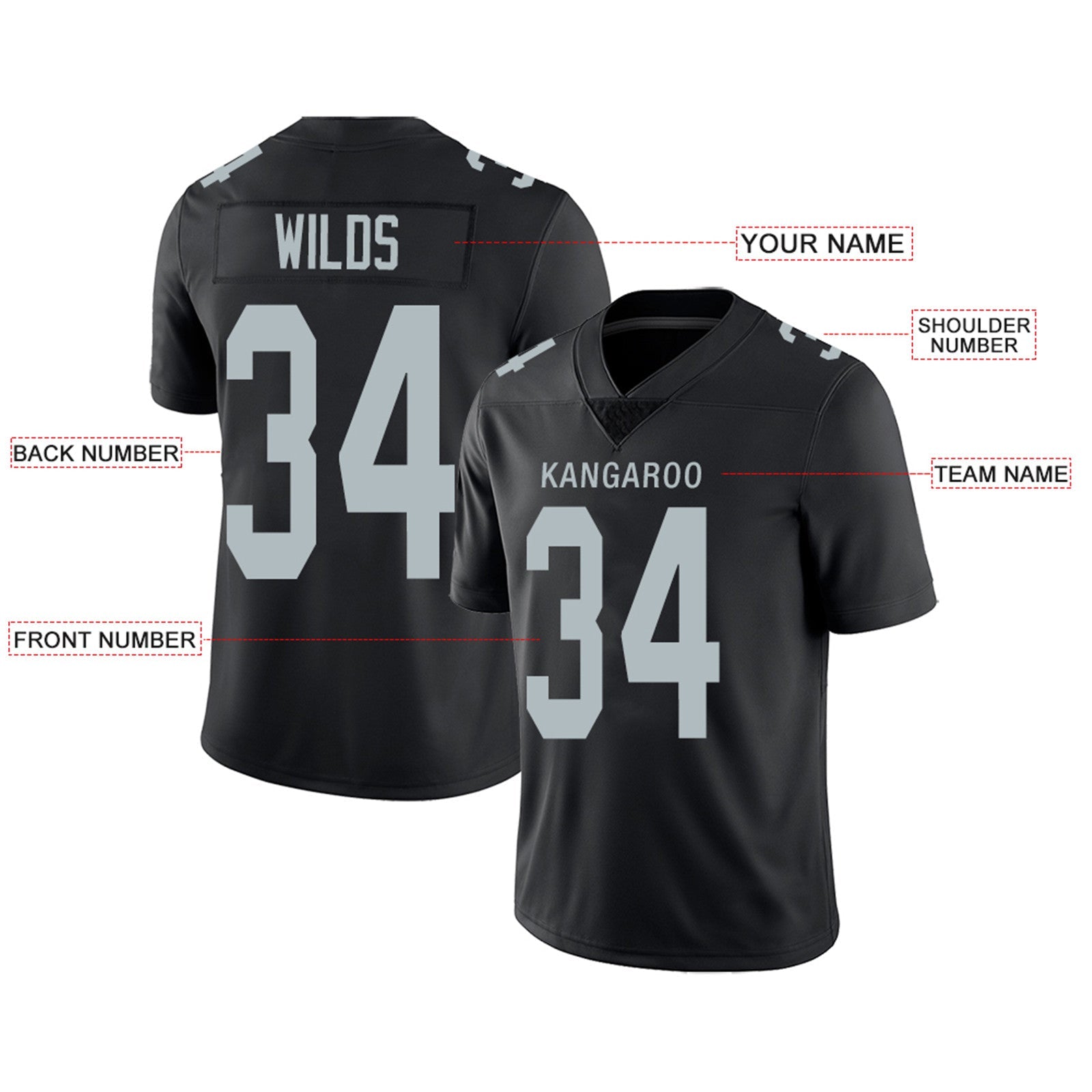Custom L.Raiders Football Jerseys Team Player or Personalized Design Your Own Name for Men's Women's Youth Jerseys Black view 3