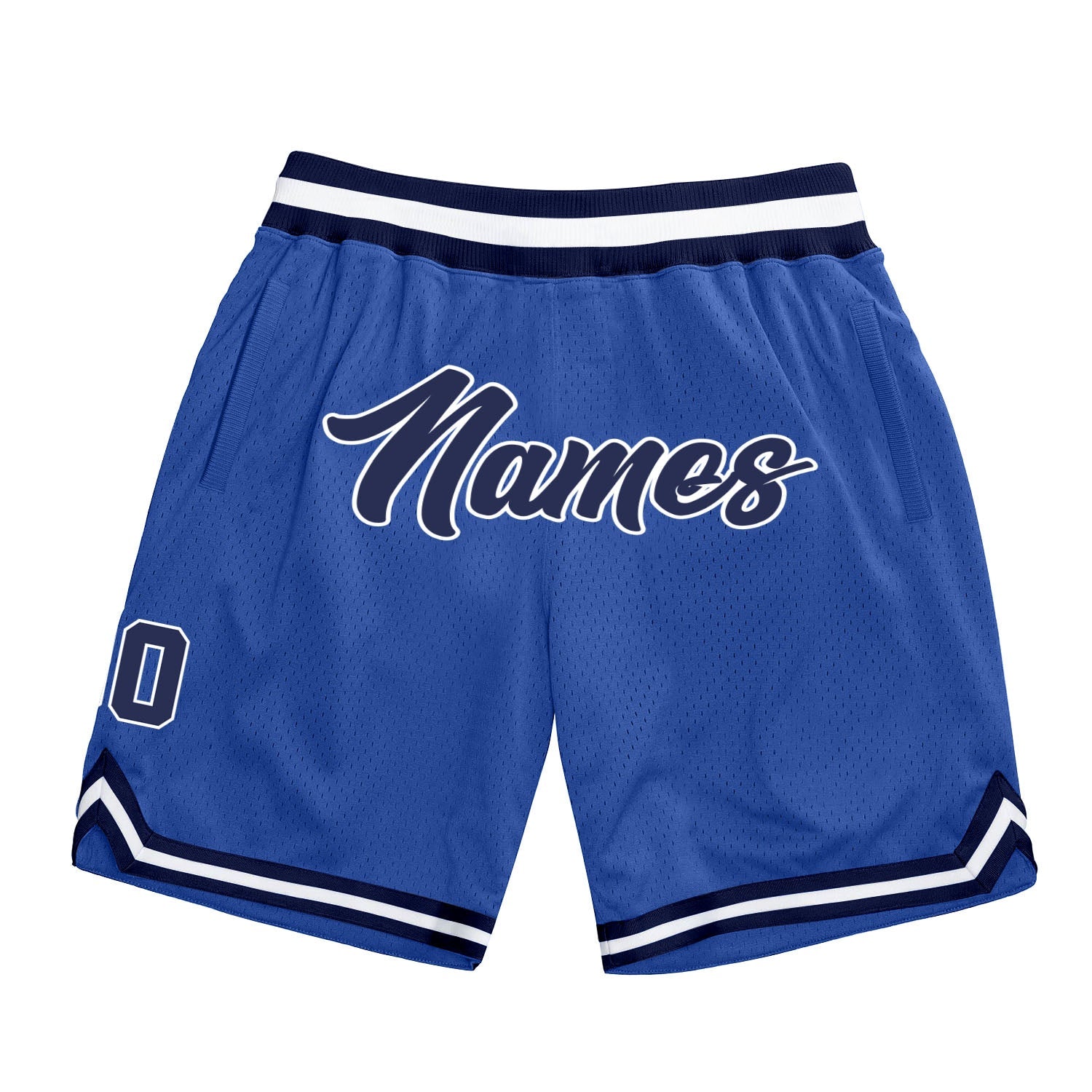 Custom Blue Navy-White Authentic Throwback Basketball Shorts - Main View