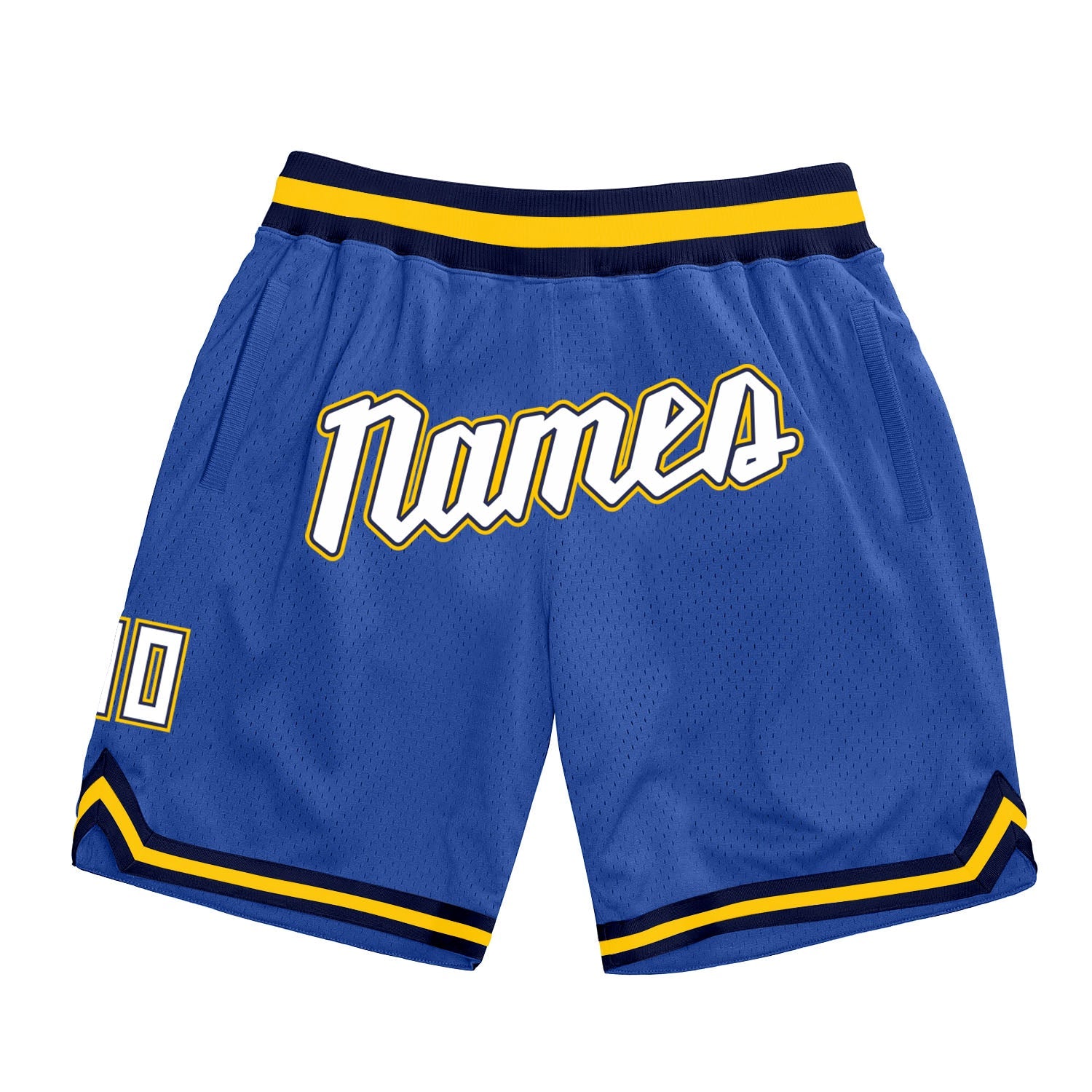 Custom Blue White-Gold Authentic Throwback Basketball Shorts - Main View