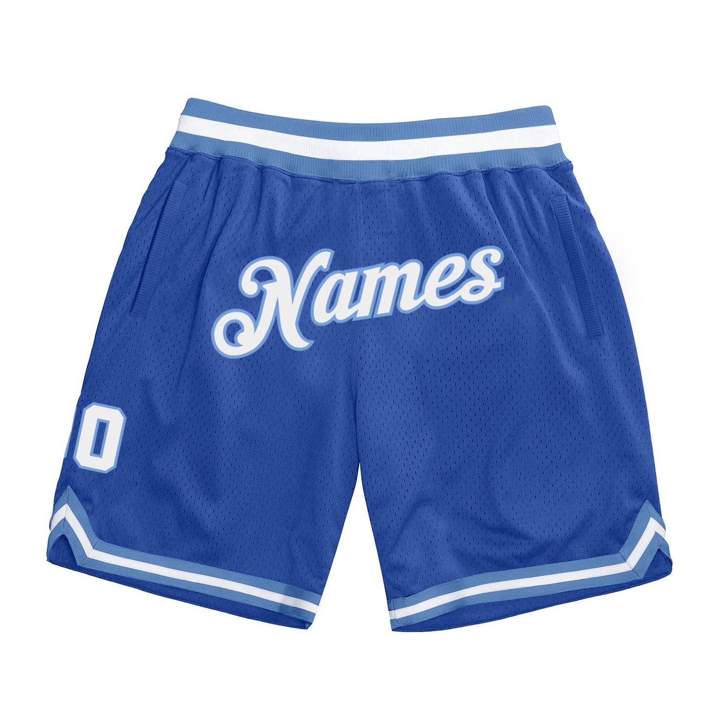 Custom Blue White-Light Blue Authentic Throwback Basketball Shorts - Main View