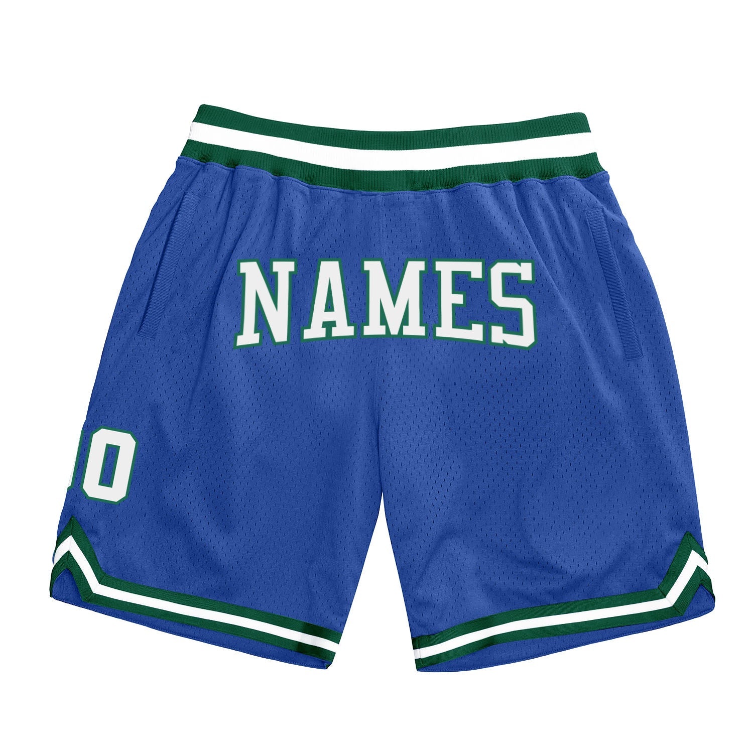 Custom Blue White-Kelly Green Authentic Throwback Basketball Shorts - Main View
